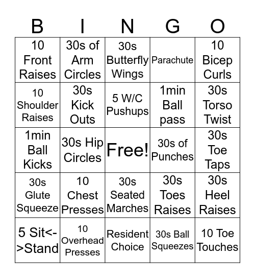 Rehab Bingo Card