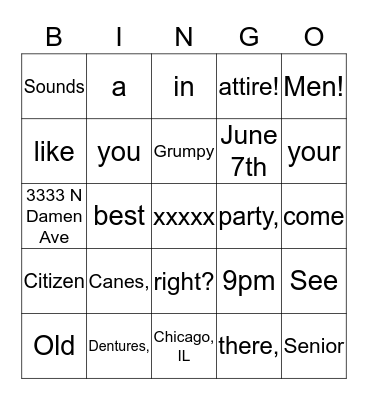 Nick's Turning 30! Bingo Card