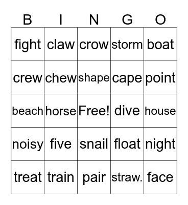 Vowel Sound Bingo  Bingo Card