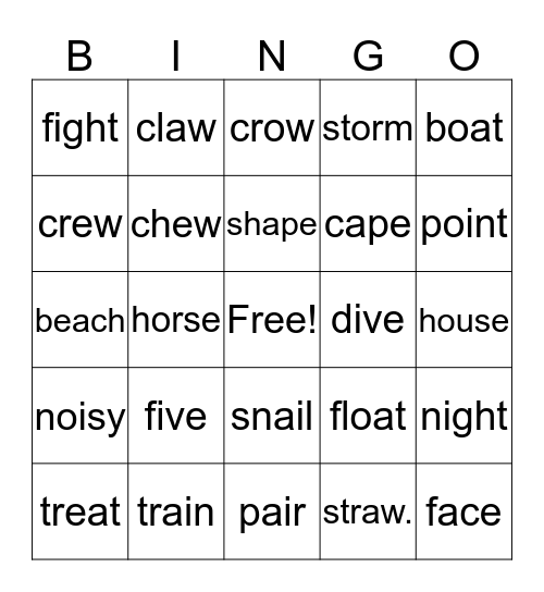 Vowel Sound Bingo  Bingo Card