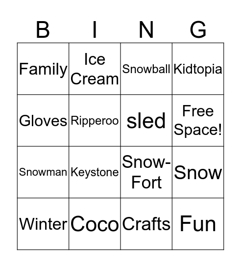 Kidtopia  Bingo Card