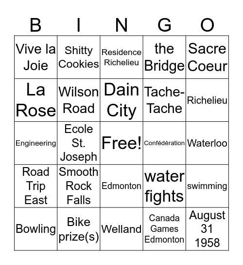 Bernard Bingo Card