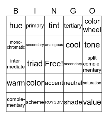 COLOR VOCABULARY Bingo Card