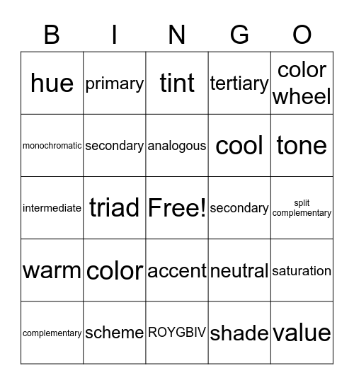 COLOR VOCABULARY Bingo Card