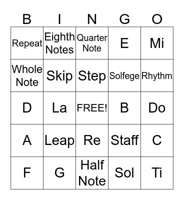 Music Bingo Card