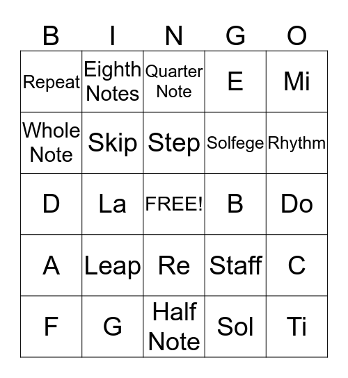 Music Bingo Card