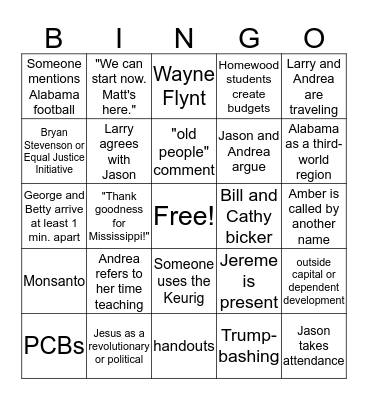 Sunday School Bingo Card