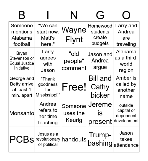 Sunday School Bingo Card