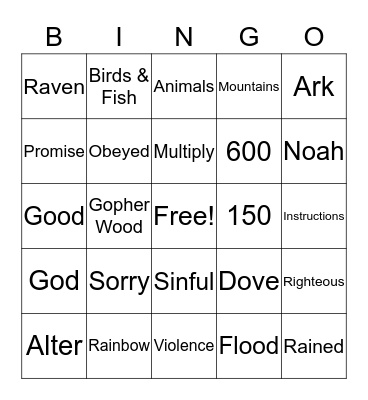 NOAHS Bingo Card