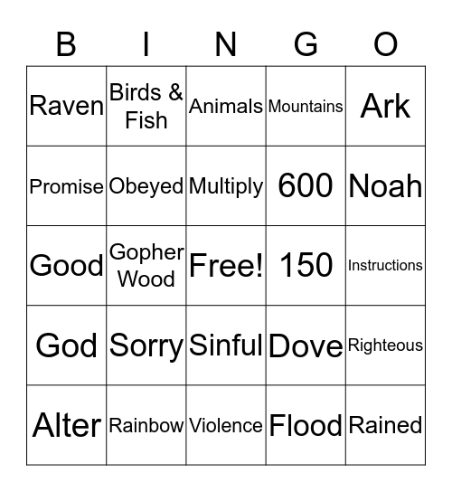 NOAHS Bingo Card