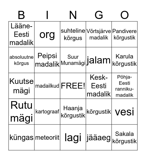 pinnavormid Bingo Card