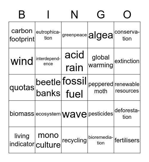 Human activity on the environment Bingo Card