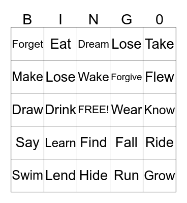 Simple Past Bingo Card