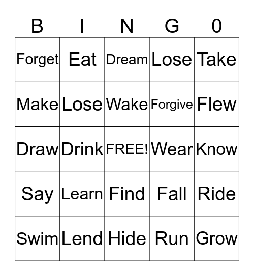Simple Past Bingo Card