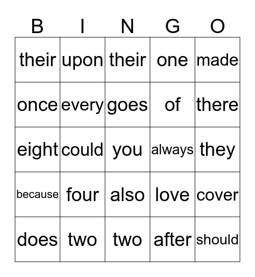 Tricky Words Bingo Card