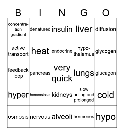Control Mechanisms in Human Health Bingo Card