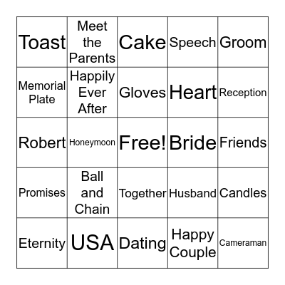 Jeremy & Yukako's Wedding Bingo Card