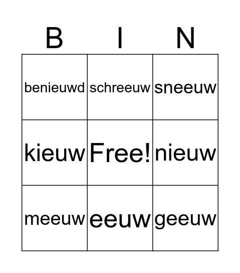 Bingo 'eeuw'-'ieuw' Bingo Card