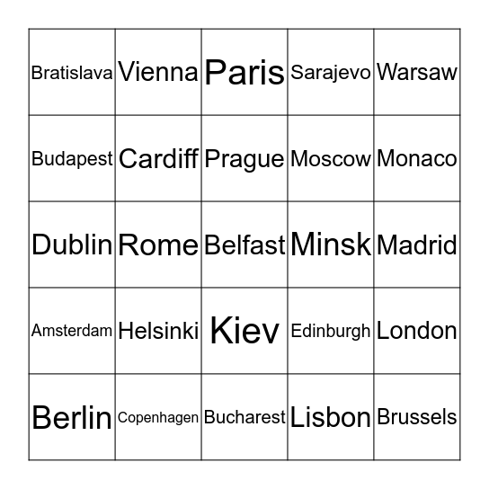 Europe Bingo Card