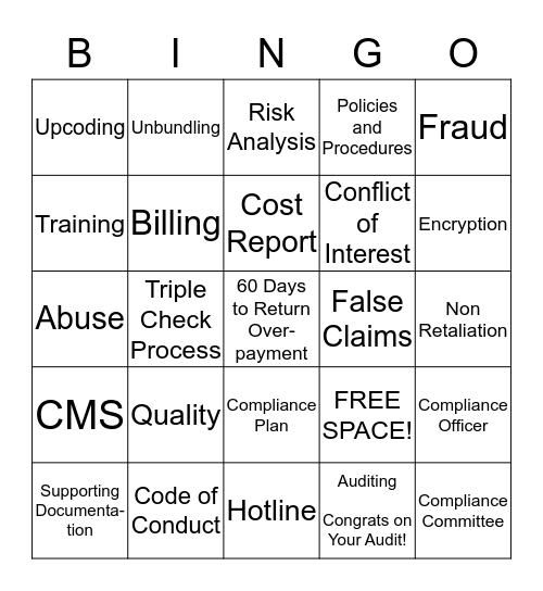 JKV Compliance Bingo for Accounting Bingo Card