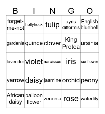 Flower Bingo Card