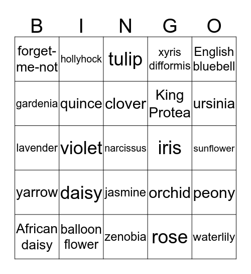 Flower Bingo Card