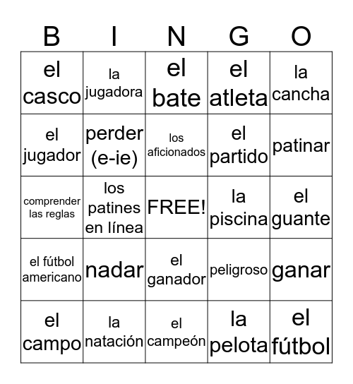 Los deportes Bingo Card