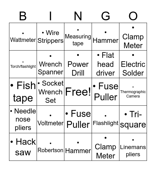 Electricity Bingo Card