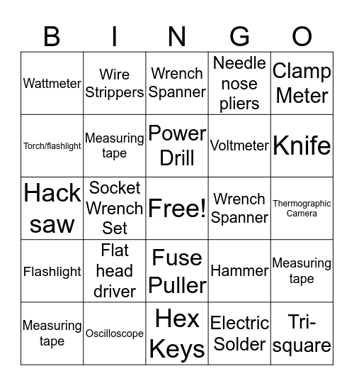 Electricity Bingo Card