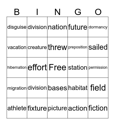 Spelling Word Bingo Card