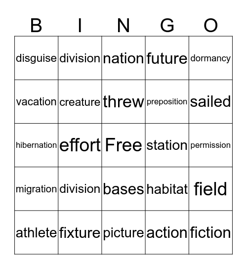 Spelling Word Bingo Card