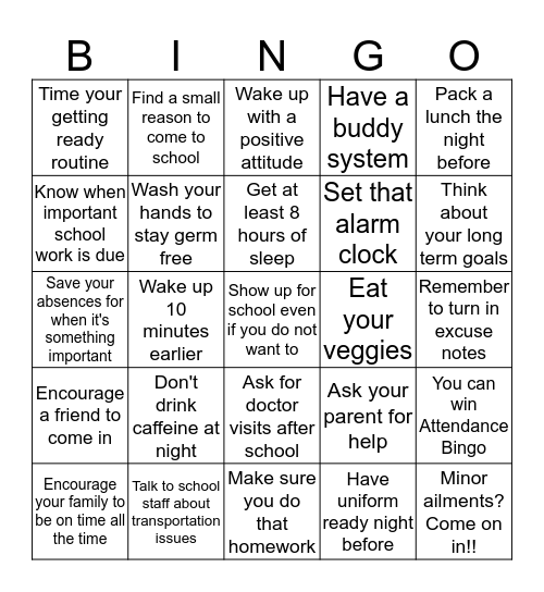 Attendance Bingo Card