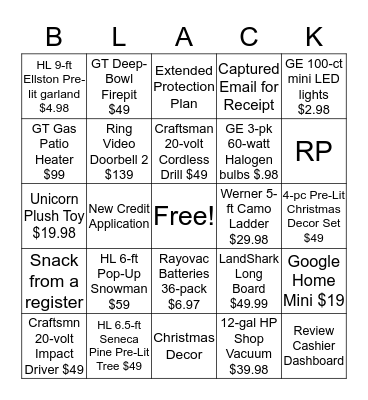 Black Friday Bingo Card