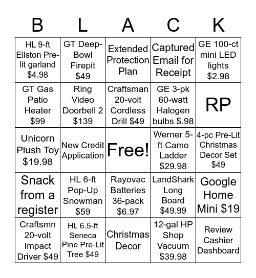 Black Friday Bingo Card