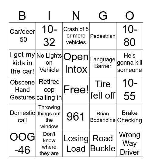 Dispatcher Bingo Card