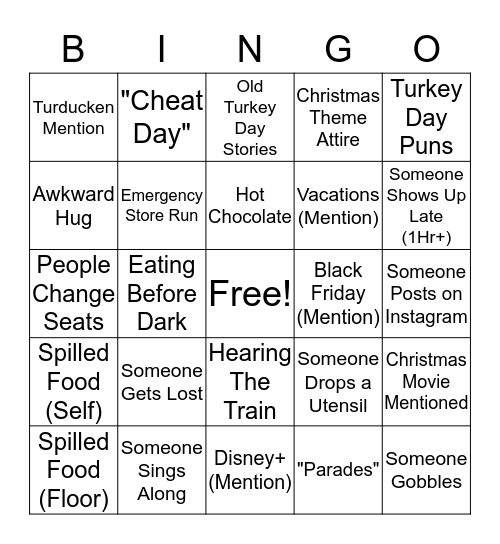 Friendsgiving Bingo Card