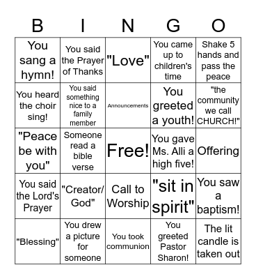 Worship Bingo! Bingo Card