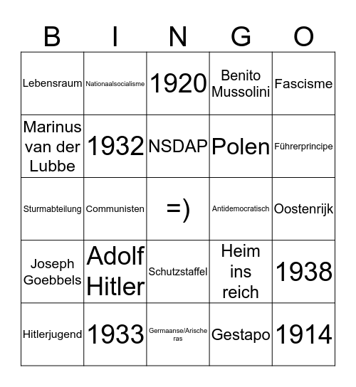 Nazi's aan de macht Bingo Card
