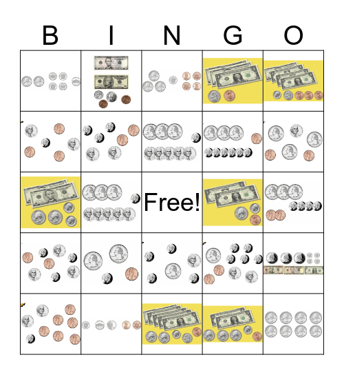 Money - $10, $5, $1, Coins Bingo Card