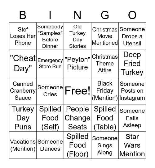 Vaughn Family Bingo Card