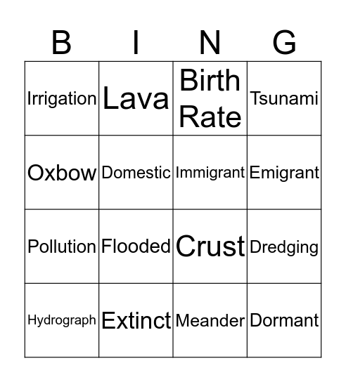 Geography Keyword Bingo Card