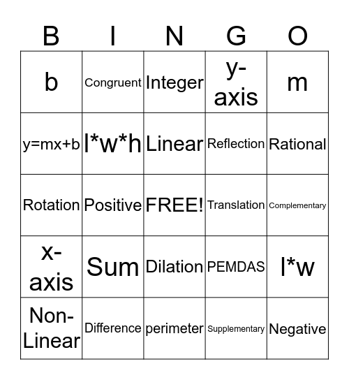 Math Bingo Card