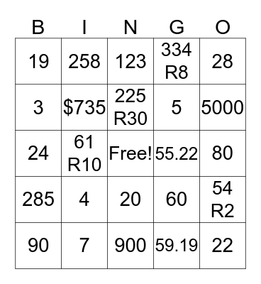 Topic 5- Division Review Bingo Card