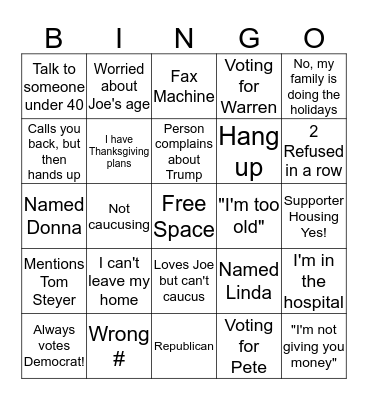Phonebank Bingo! Bingo Card