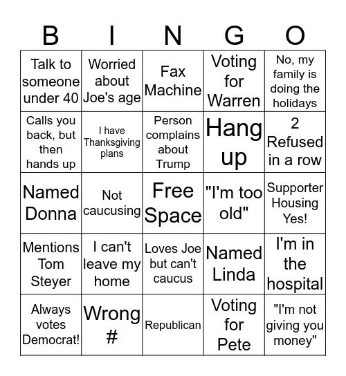 Phonebank Bingo! Bingo Card