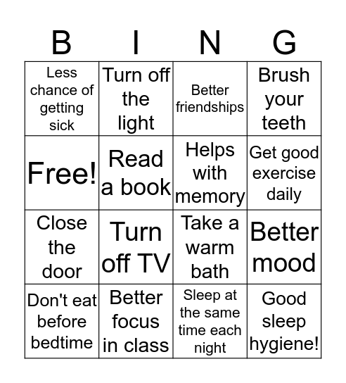 Sleep Bingo! Bingo Card