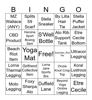 Fit Hub BINGO Card