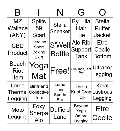 Fit Hub BINGO Card