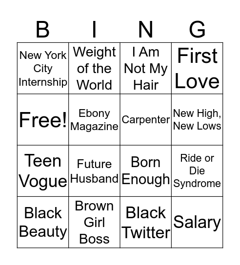 More ThanEnough Bingo Card