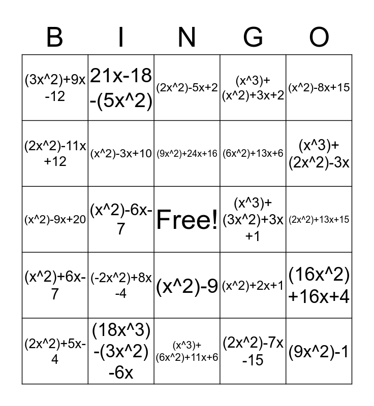 Polynomial Bingo Card